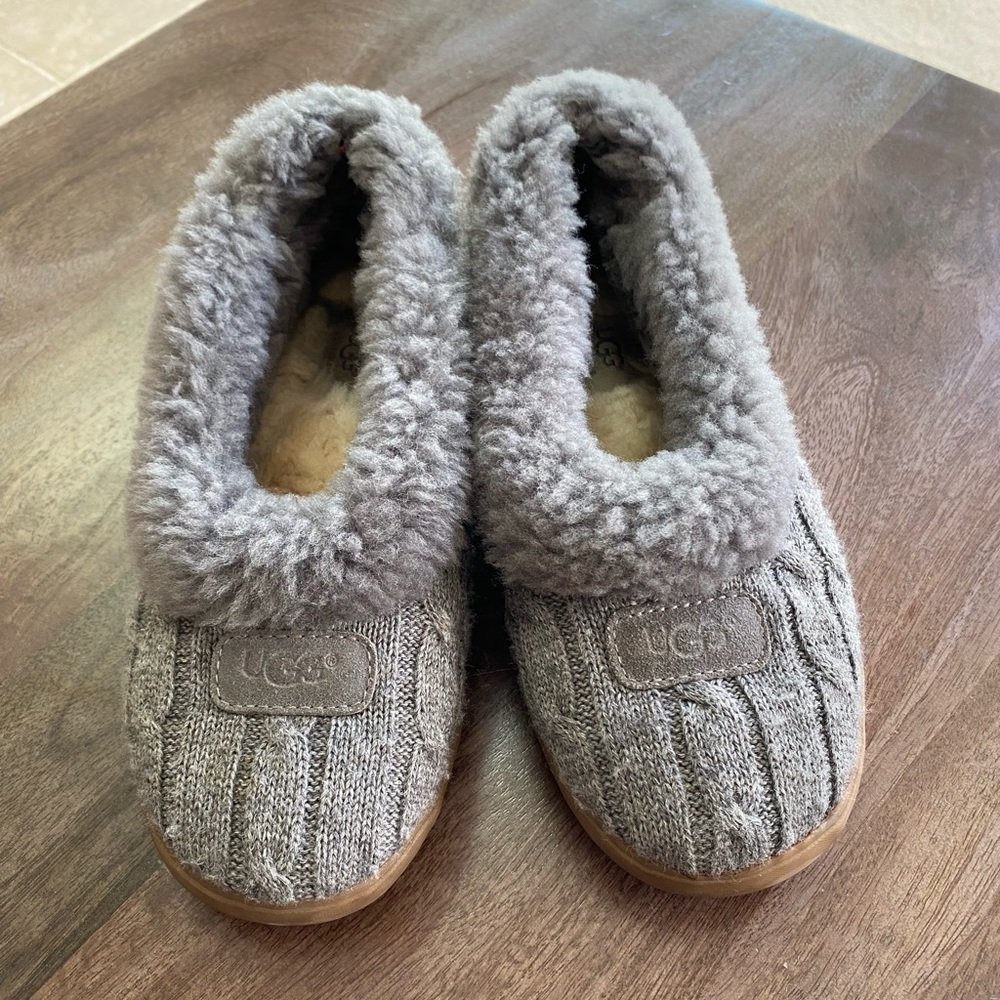 UGG Australia Rylan Knit Women Gray Cable Knit Sheepskin Slipper Shoes s…
